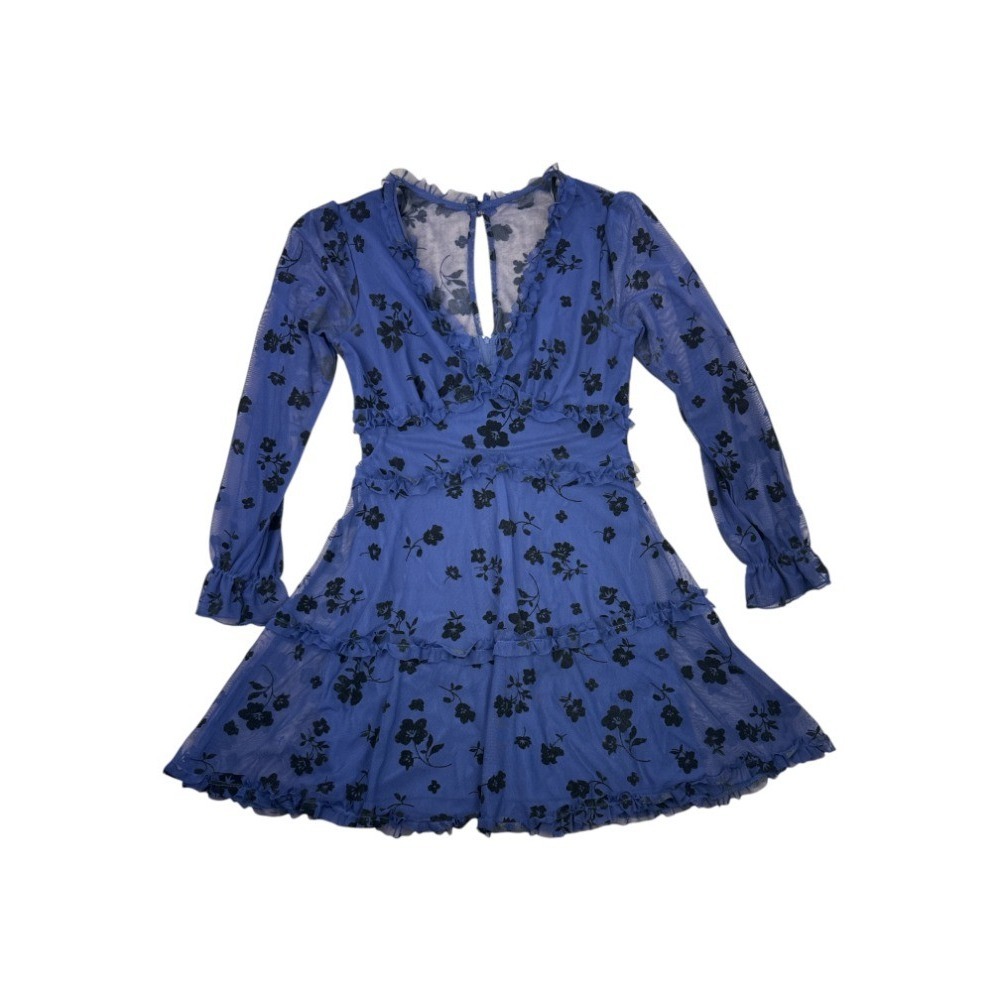 B. Darlin Long Sleeve Tiered Mini Dress Blue Floral Mesh Size 5/6 Romantic Chic‎
